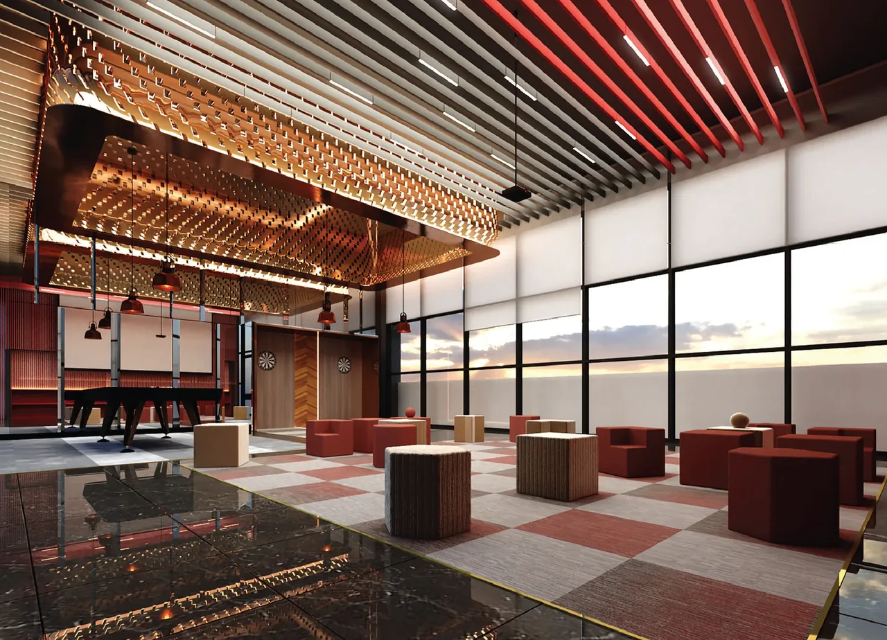 Arcade room with pool table, darts and sunset sea view