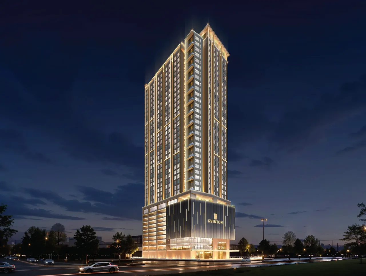 G'Vinton Georgetown 39-storey tower render at night, Jalan Sultan Ahmad Shah
